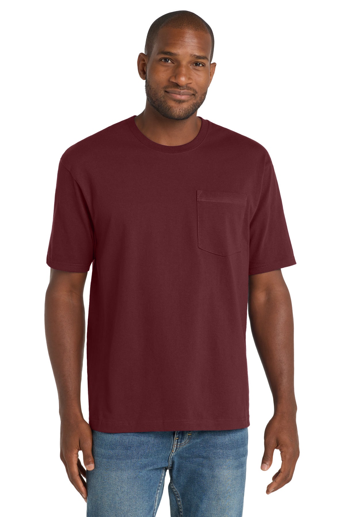 Front View of Maroon CornerStone Workwear Pocket Tee CS430