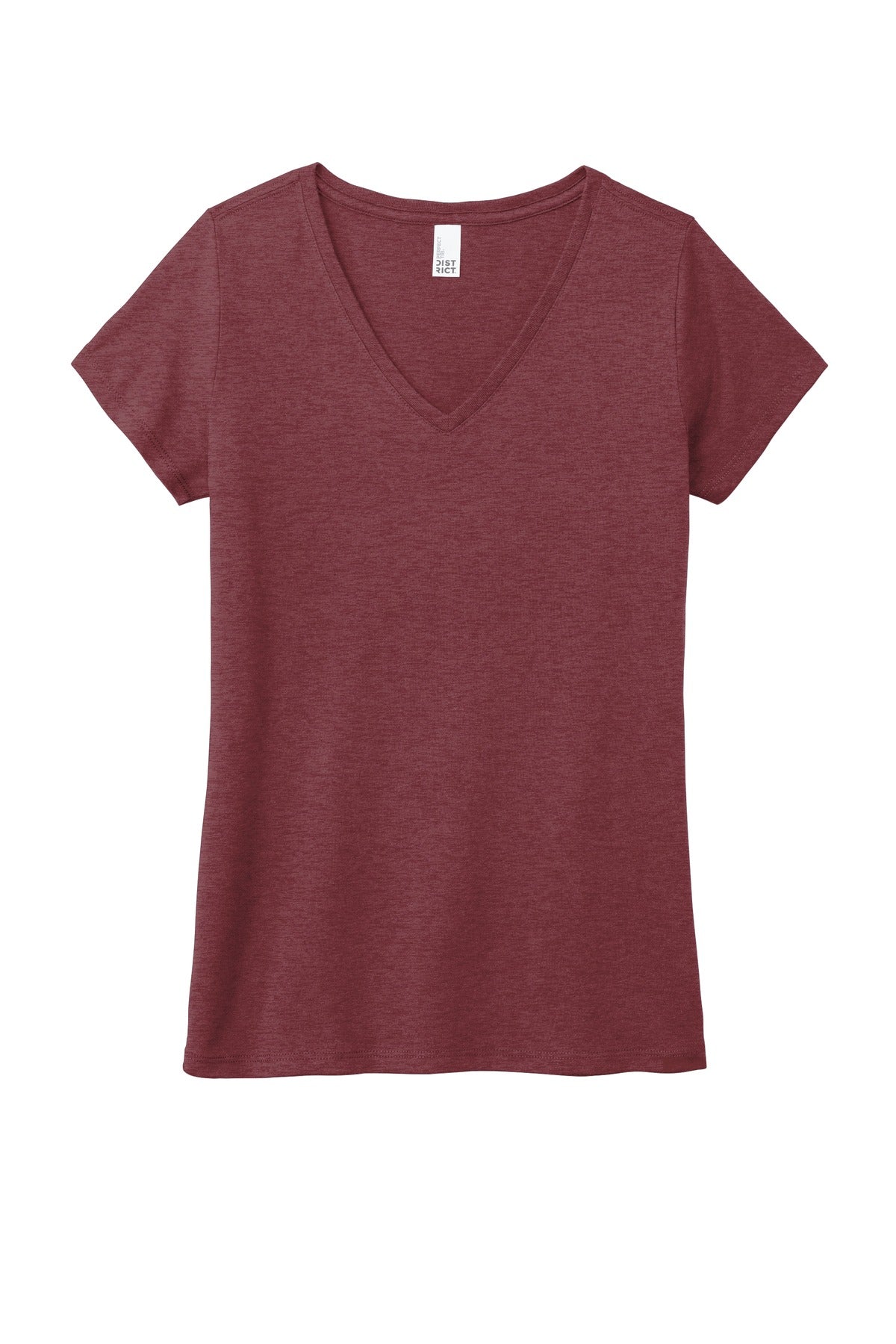Front View of Maroon Frost District Women's Perfect Tri V-Neck Tee. DM1350L