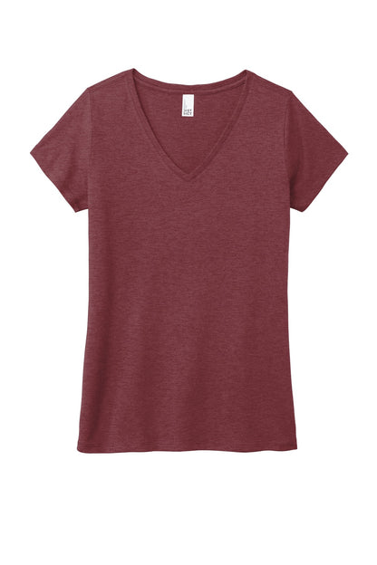Front View of Maroon Frost District Women's Perfect Tri V-Neck Tee. DM1350L