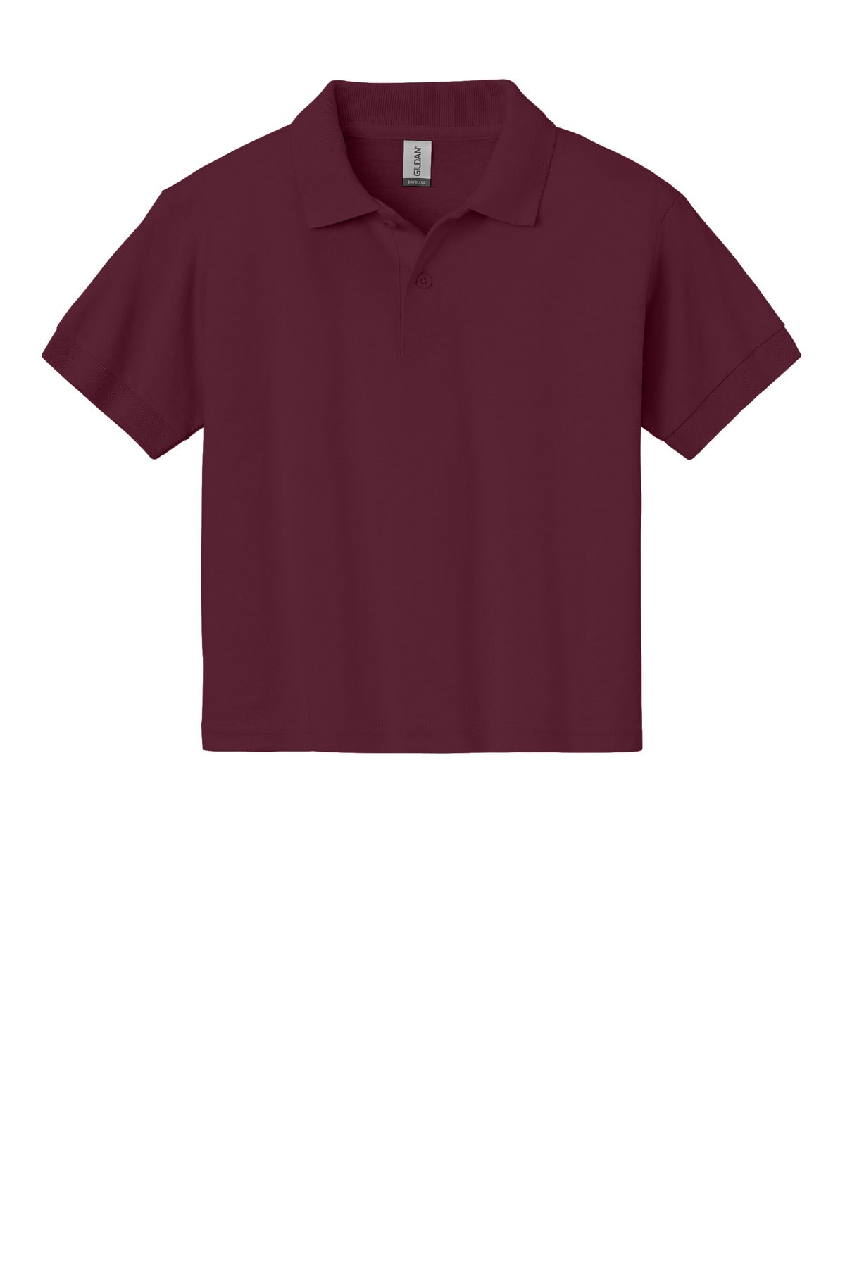 Front View of Maroon Gildan Youth DryBlend 6-Ounce Jersey Knit Sport Shirt. 8800B