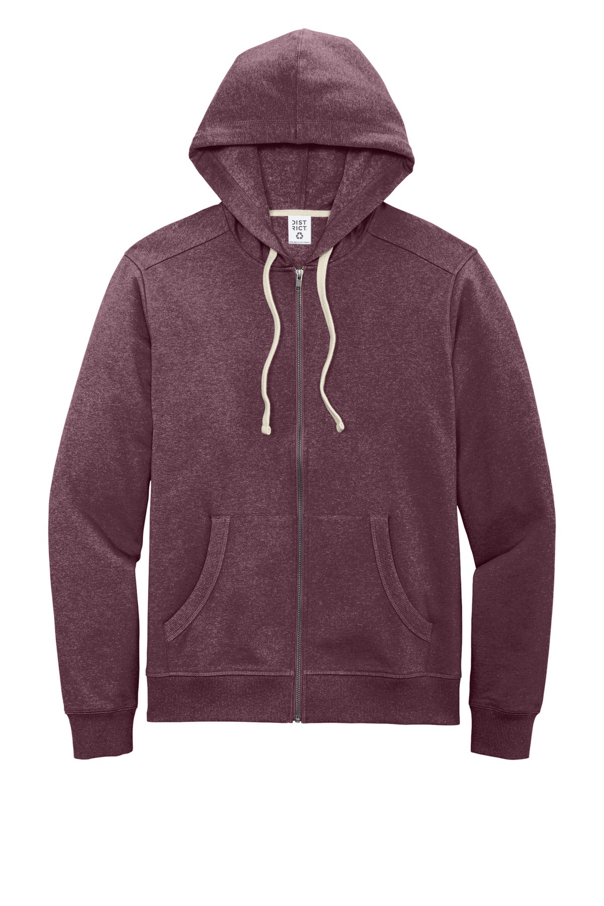 Front View of Maroon Hthr District Re-Fleece Full-Zip Hoodie DT8102