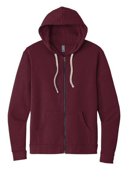 Front View of Maroon Next Level Apparel Adult Santa Barbara Zip Hoodie. NL9602