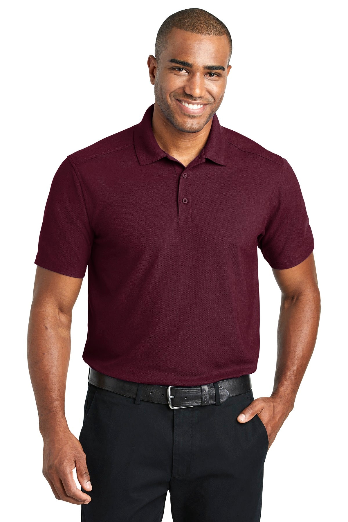 Front View of Maroon Port Authority EZPerformance Pique Polo. K600