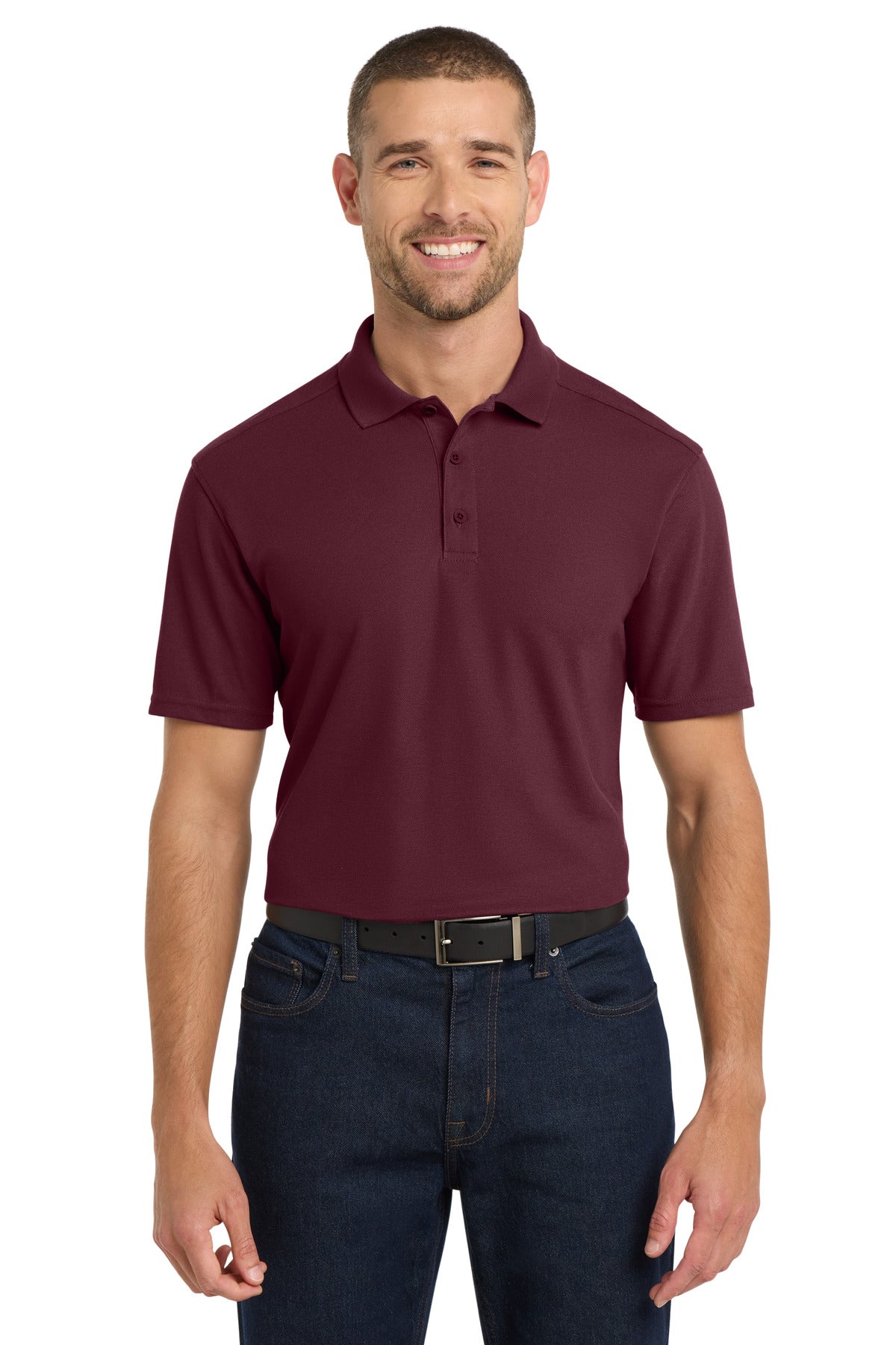 Front View of Maroon Port Authority EZPerformance Pique Polo. K600