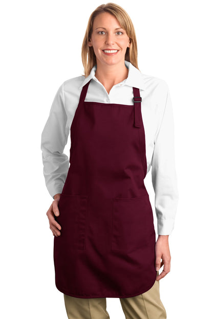 Front View of Maroon Port Authority Full-Length Apron with Pockets. A500