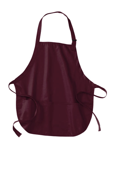 Front View of Maroon Port Authority Medium-Length Apron with Pouch Pockets. A510