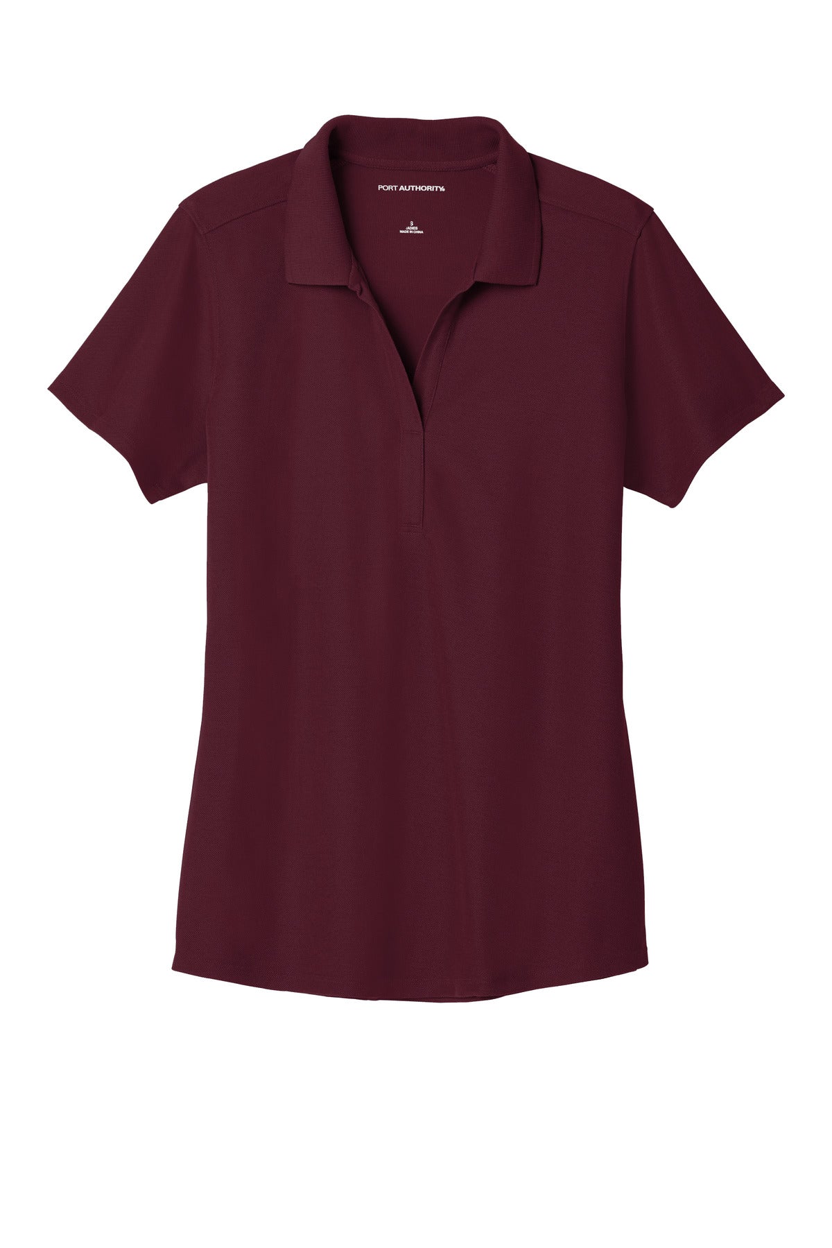 Front View of Maroon Port Authority Women's EZPerformance Pique Polo. LK600