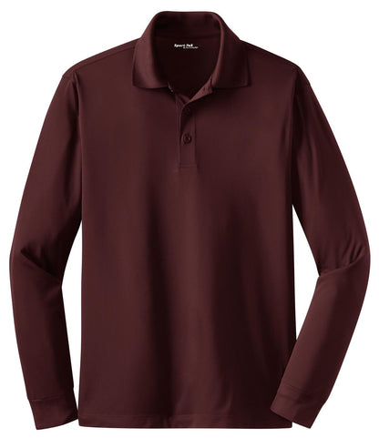Front View of Maroon Sport-Tek Long Sleeve Micropique Sport-Wick Polo. ST657