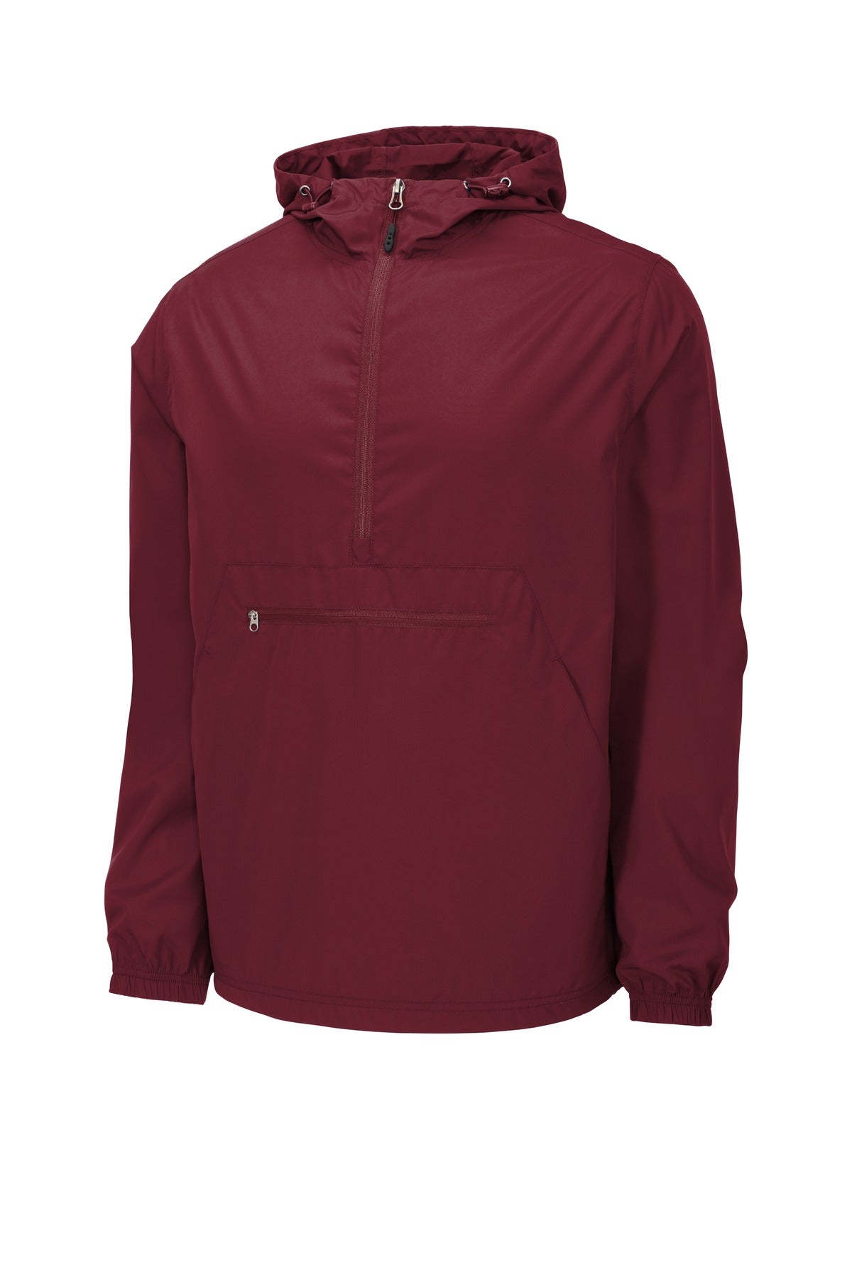 Front View of Maroon Sport-Tek Packable Anorak. JST66