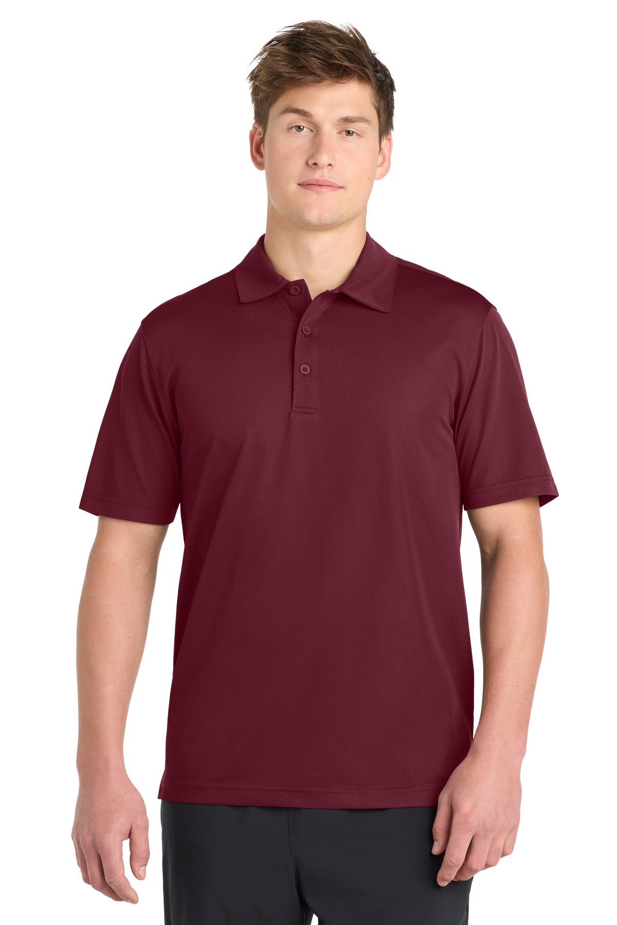 Front View of Maroon Sport-Tek PosiCharge Active Textured Polo. ST690