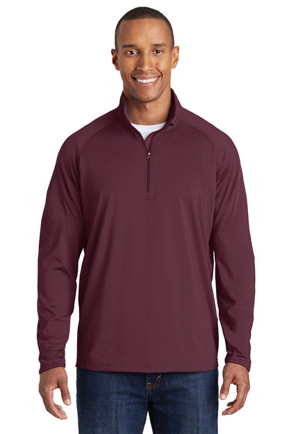 Front View of Maroon Sport-Tek Sport-Wick Stretch 1/4-Zip Pullover. ST850