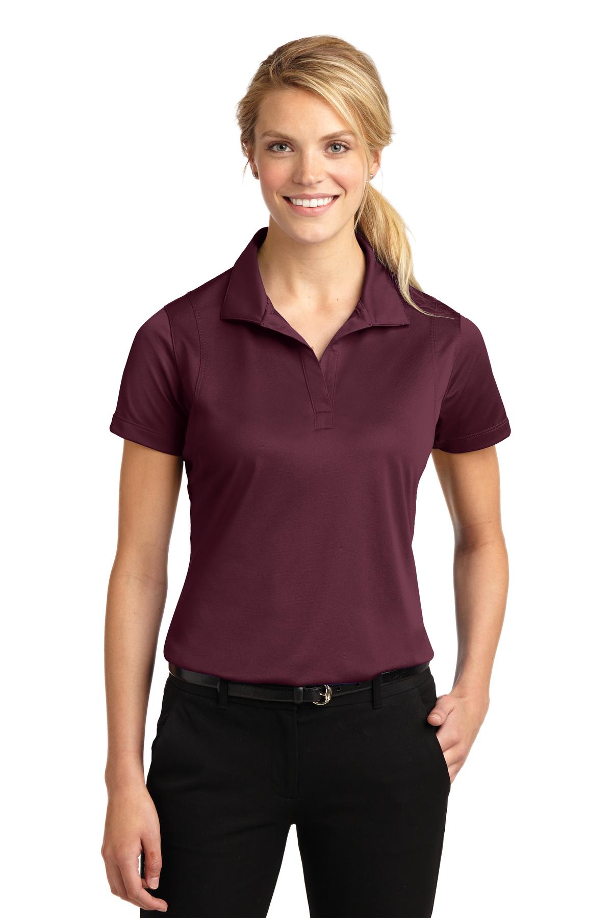 Front View of Maroon Sport-Tek Women's Micropique Sport-Wick Polo. LST650