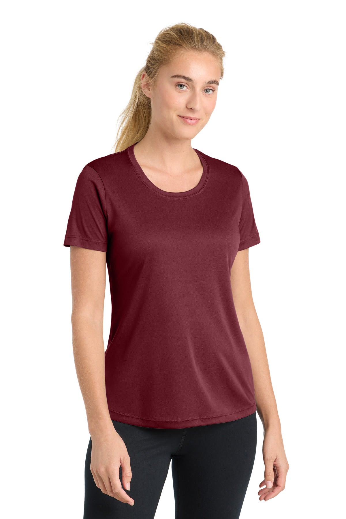 Front View of Maroon Sport-Tek Women's PosiCharge Competitor Tee. LST350