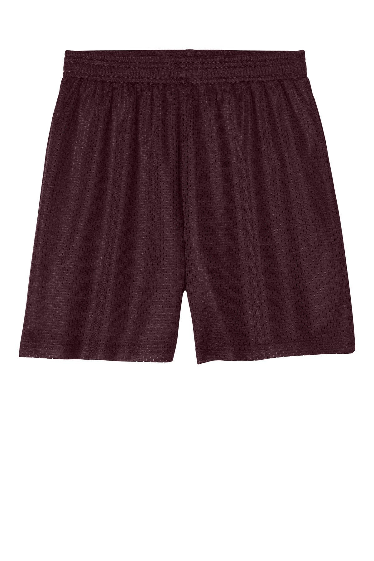 Front View of Maroon Sport-Tek Youth PosiCharge Mesh 5" Short YST5100