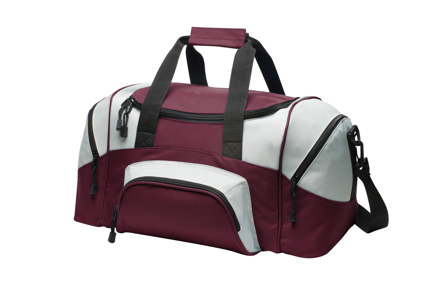 Front View of Maroon/Grey Port Authority - Small Colorblock Sport Duffel. BG990S