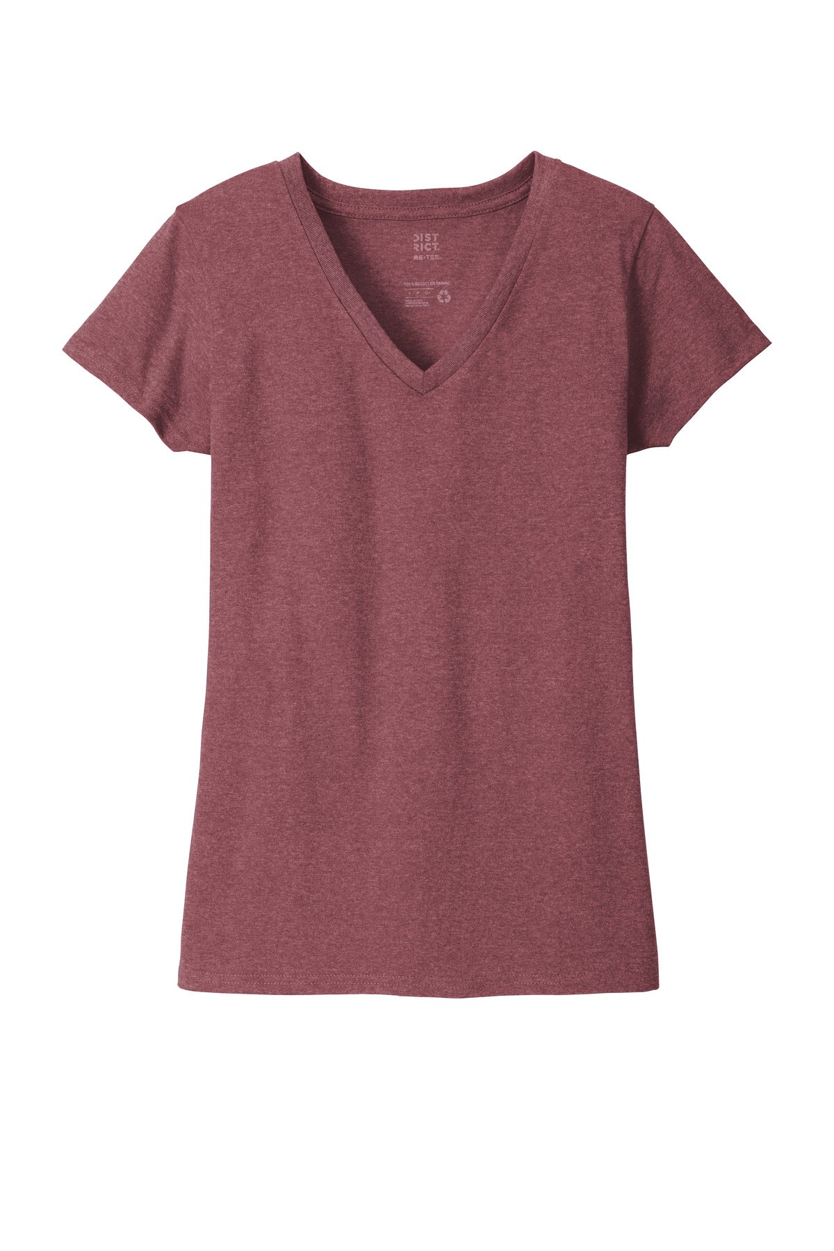 Front View of MaroonHthr District Women's Re-Tee V-Neck DT8001