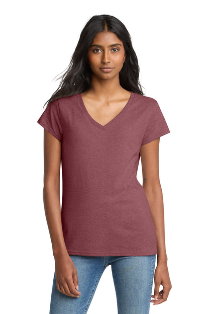 Front View of MaroonHthr District Women's Re-Tee V-Neck DT8001