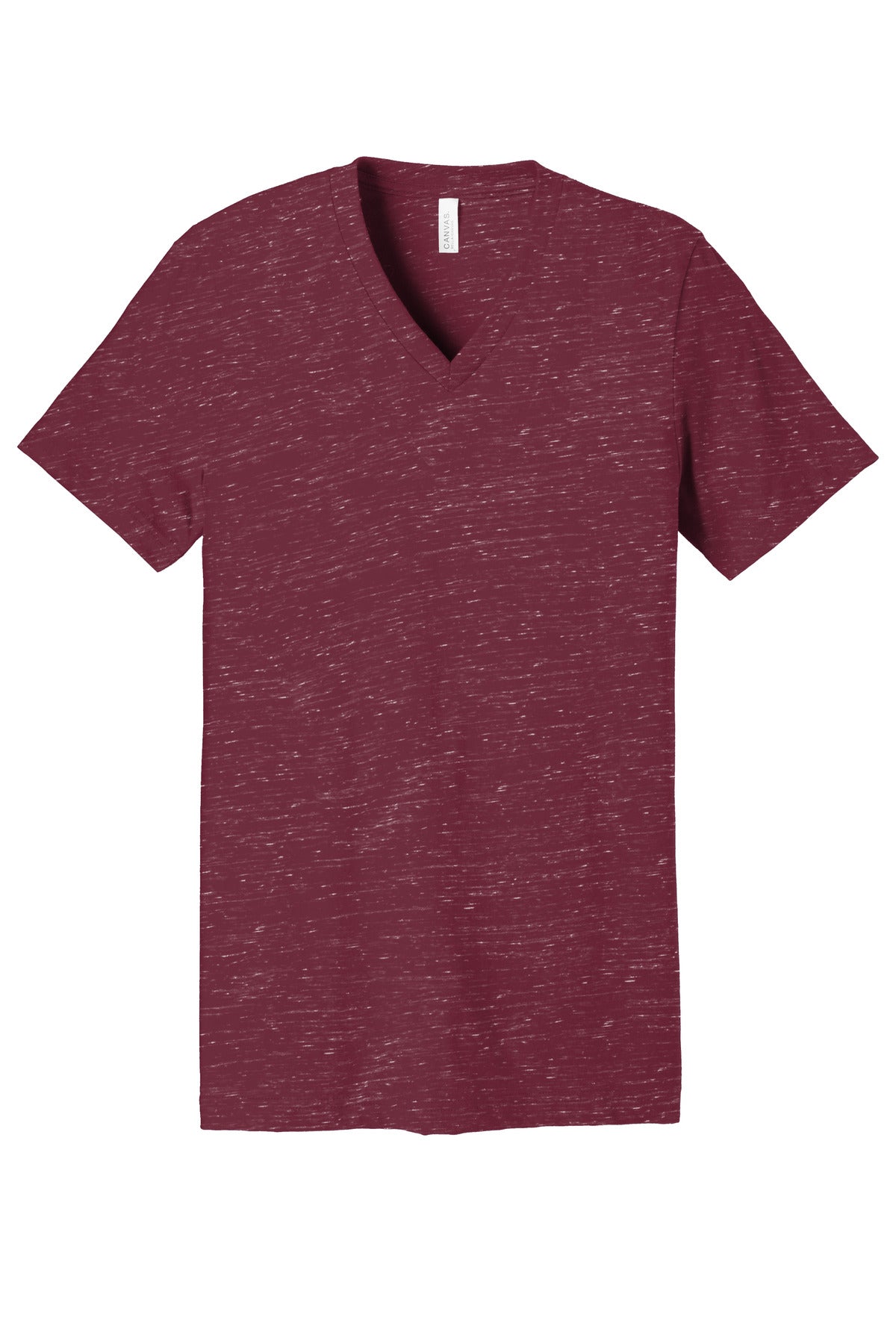 Front View of MaroonMrbl BELLA+CANVAS Unisex Textured Jersey V-Neck Tee BC3655