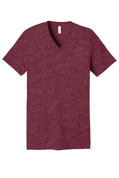 Front View of MaroonMrbl BELLA+CANVAS Unisex Textured Jersey V-Neck Tee BC3655