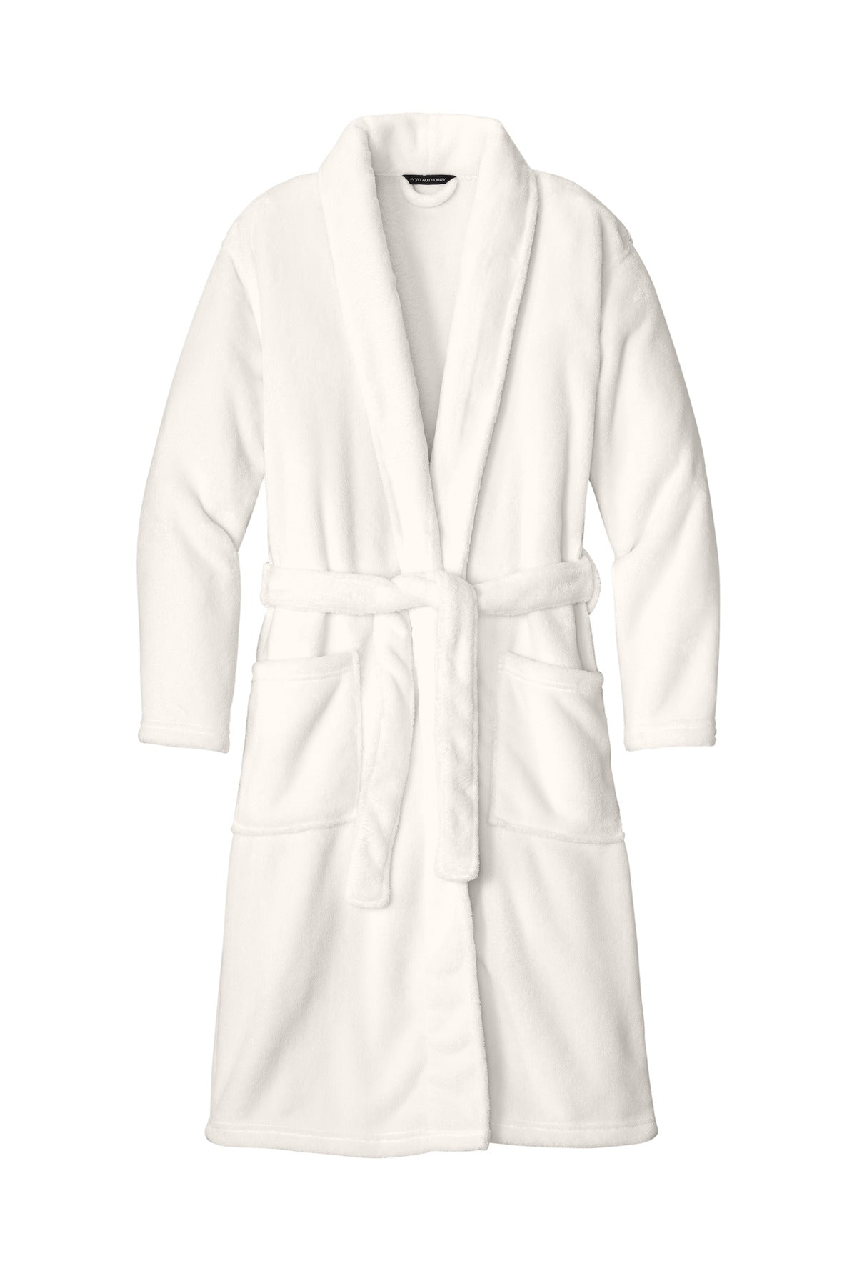 Front View of Marshmallow Port Authority Plush Microfleece Shawl Collar Robe. R102