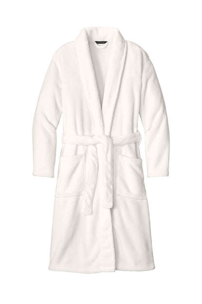 Front View of Marshmallow Port Authority Plush Microfleece Shawl Collar Robe. R102