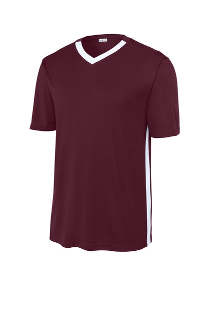 Front View of Mar/White Sport-Tek Competitor United V-Neck ST101