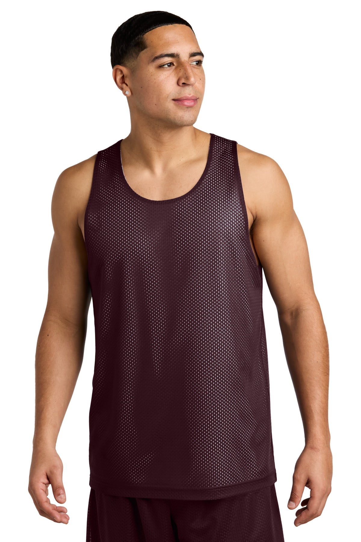 Front View of Mar/White Sport-Tek PosiCharge Reversible Mesh Tank ST5000