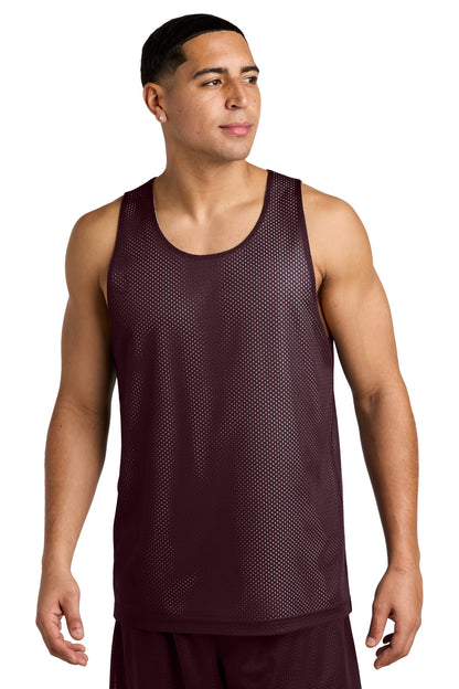Front View of Mar/White Sport-Tek PosiCharge Reversible Mesh Tank ST5000