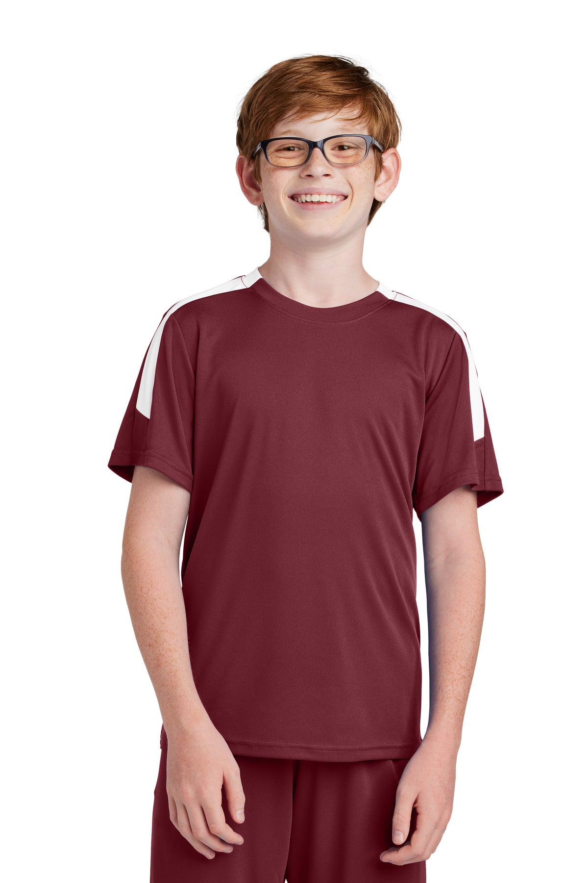 Front View of Mar/White Sport-Tek Youth Competitor United Crew YST100