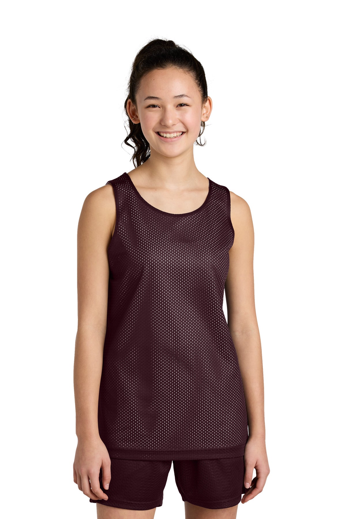 Front View of Mar/White Sport-Tek Youth PosiCharge Reversible Mesh Tank YST5000