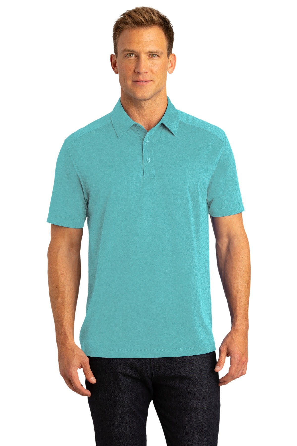 Front View of Maui Blue Port Authority Digi Heather Performance Polo. K574