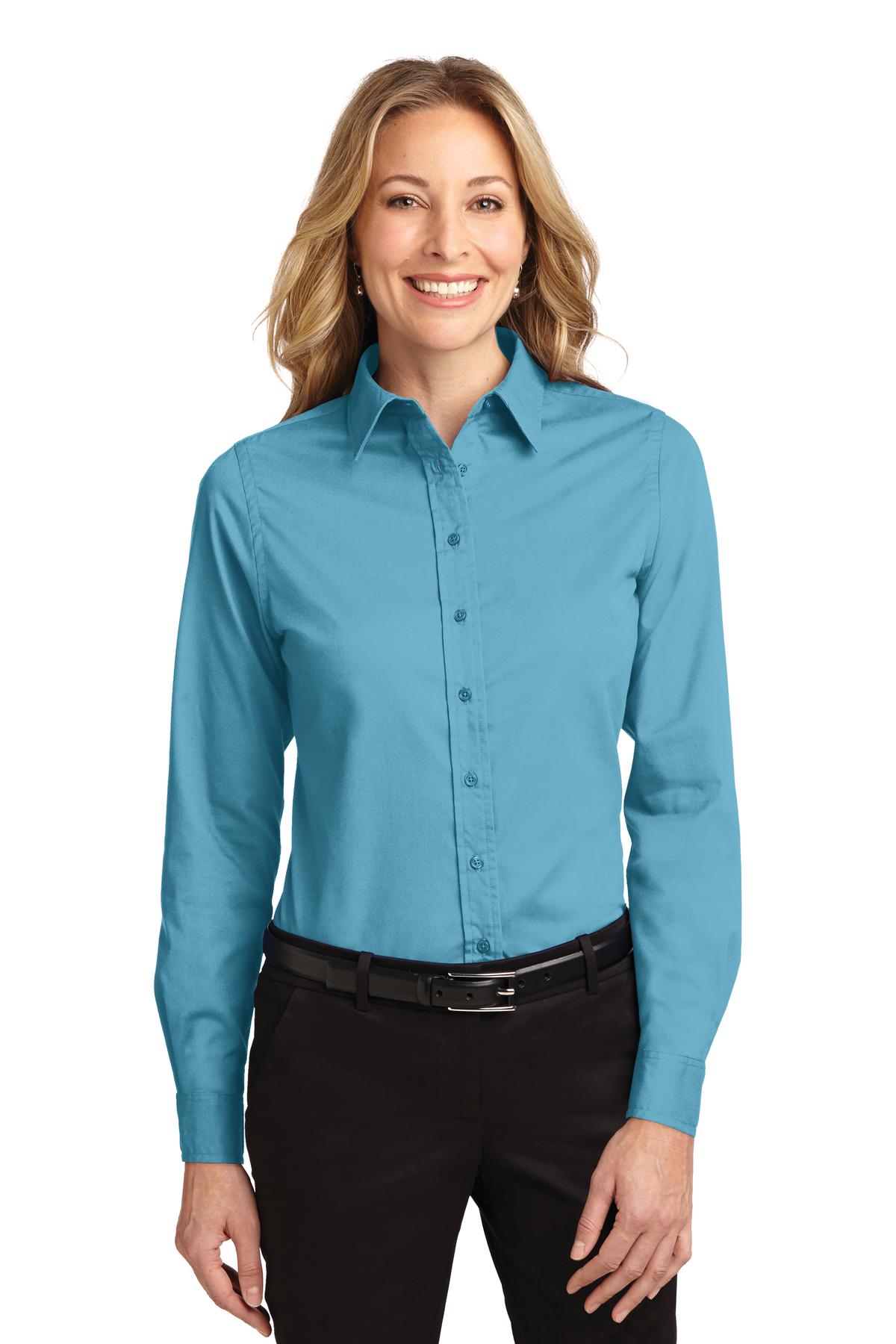 Front View of Maui Blue Port Authority Women's Long Sleeve Easy Care Shirt. L608