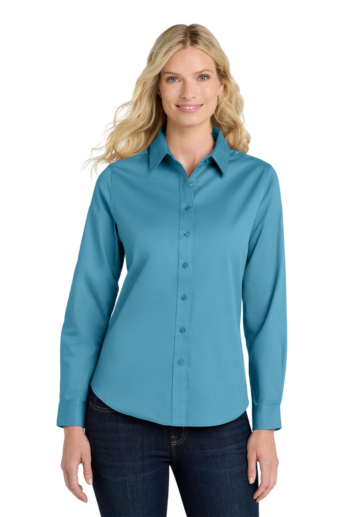 Front View of Maui Blue Port Authority Women's Long Sleeve Easy Care Shirt. L608