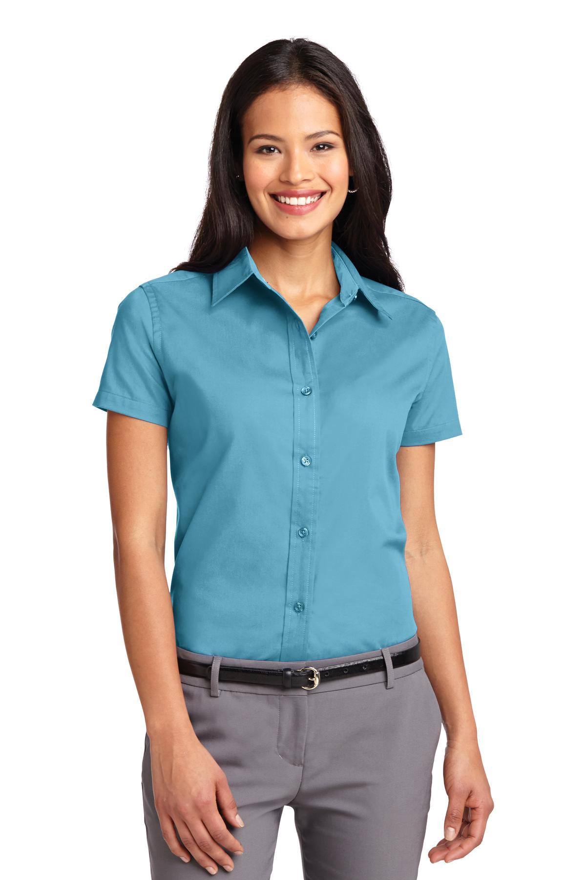 Front View of Maui Blue Port Authority Women's Short Sleeve Easy Care Shirt. L508