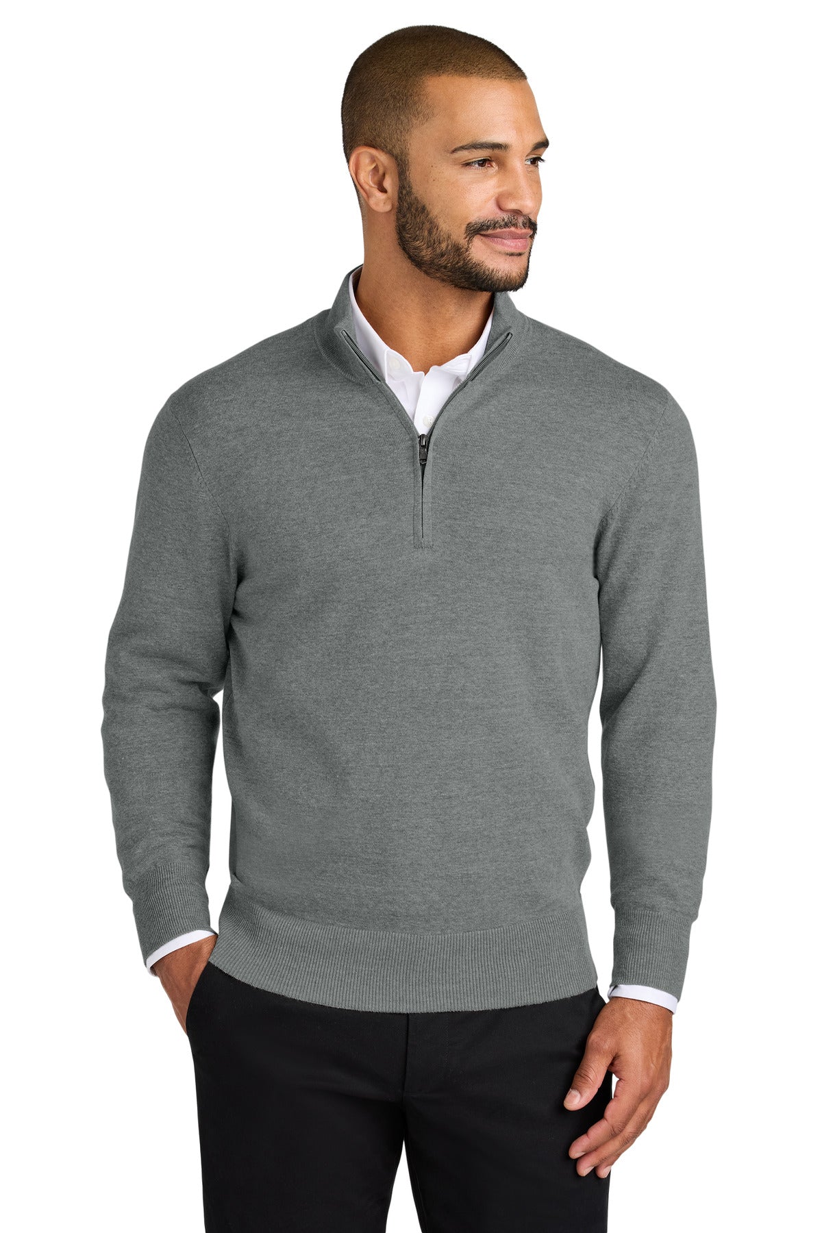 Front View of MdHtGrey Port Authority Easy Care 1/4-Zip Sweater SW2900