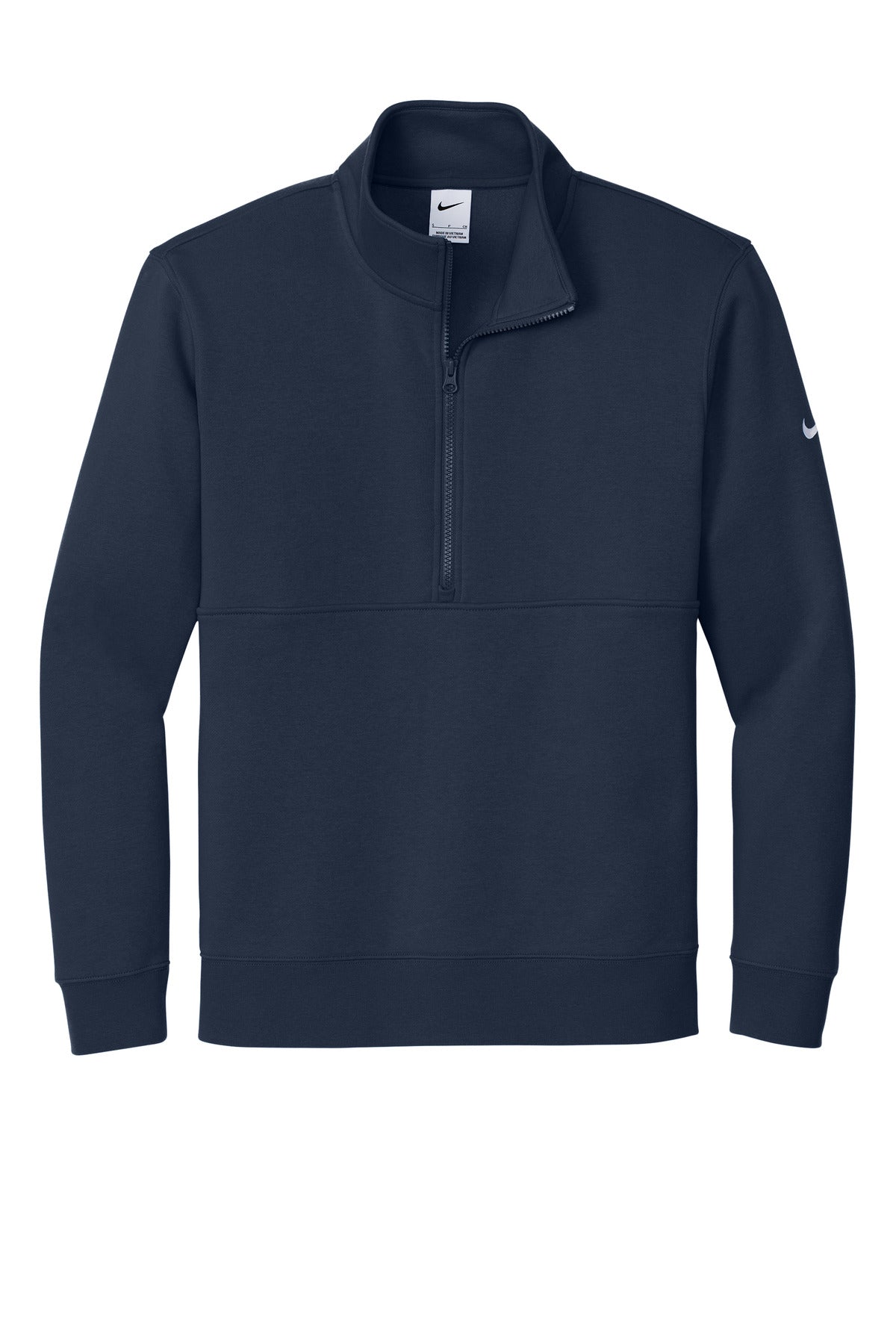 Front View of MdntNavy Nike Club Fleece Sleeve Swoosh 1/2-Zip NKDX6718