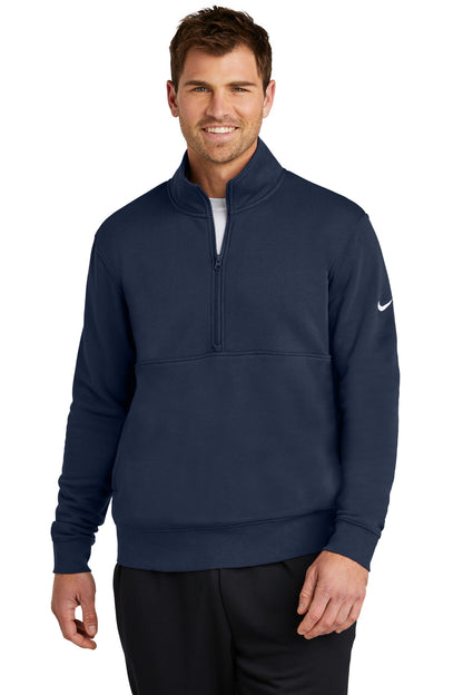 Front View of MdntNavy Nike Club Fleece Sleeve Swoosh 1/2-Zip NKDX6718