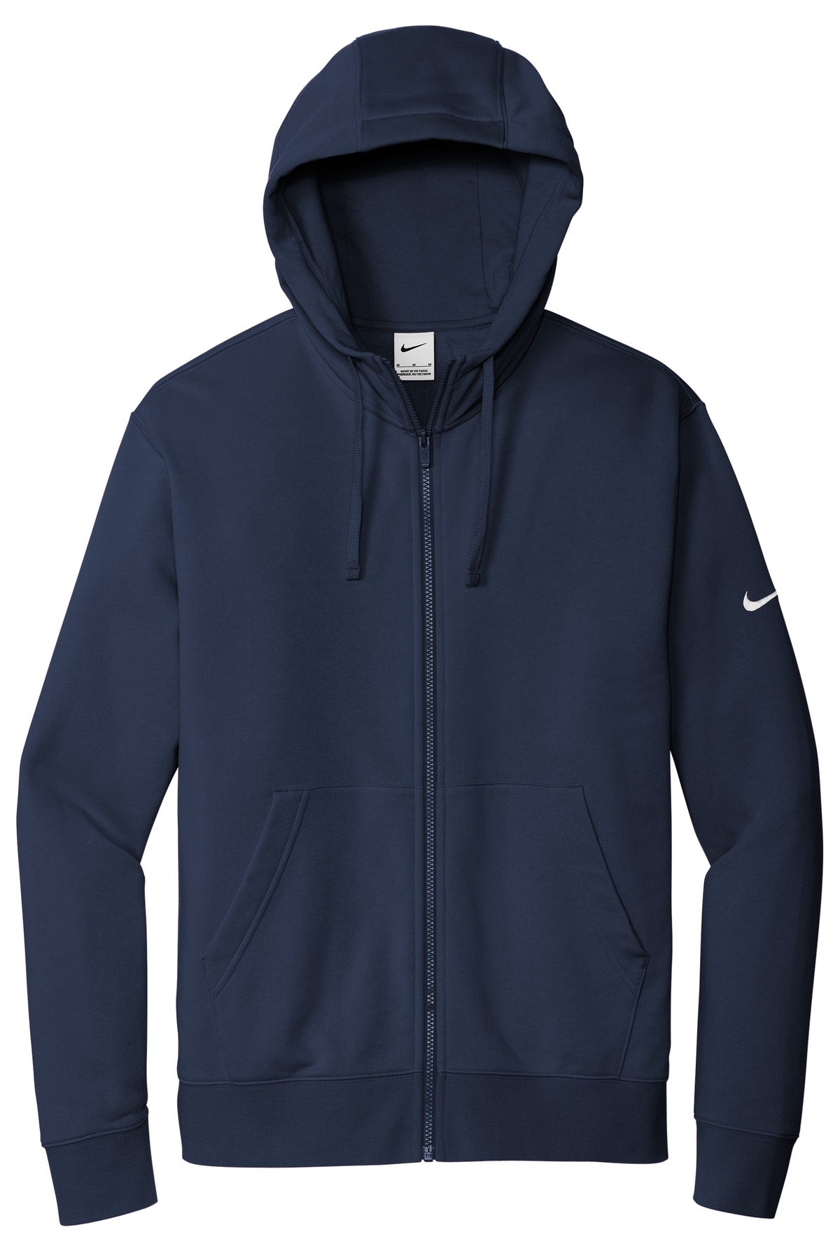 Front View of MdntNavy Nike Club Fleece Sleeve Swoosh Full-Zip Hoodie NKDR1513