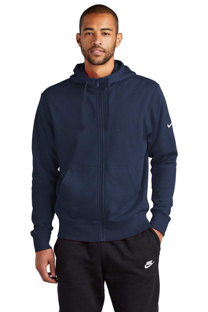 Front View of MdntNavy Nike Club Fleece Sleeve Swoosh Full-Zip Hoodie NKDR1513