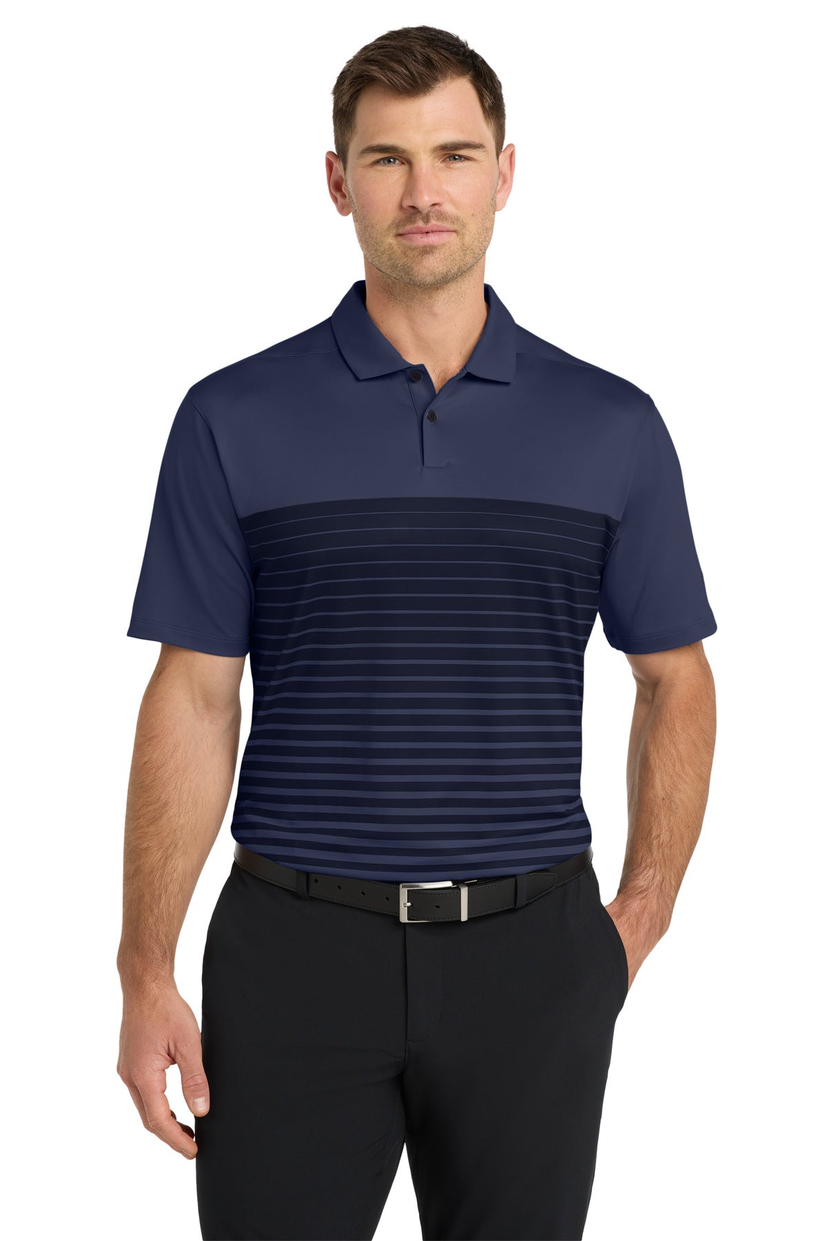 Front View of MdntNavy Nike Dri-FIT Vapor Block Polo NKDC2114