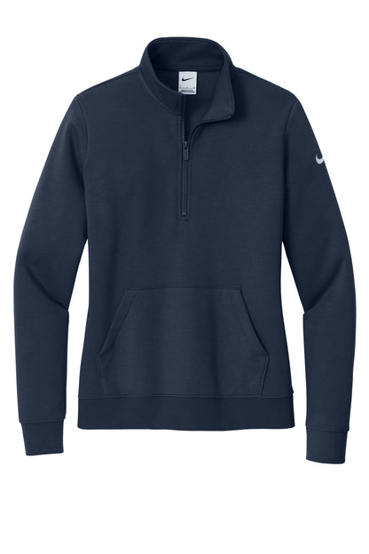 Front View of MdntNavy Nike Women's Club Fleece Sleeve Swoosh 1/2-Zip NKDX6720