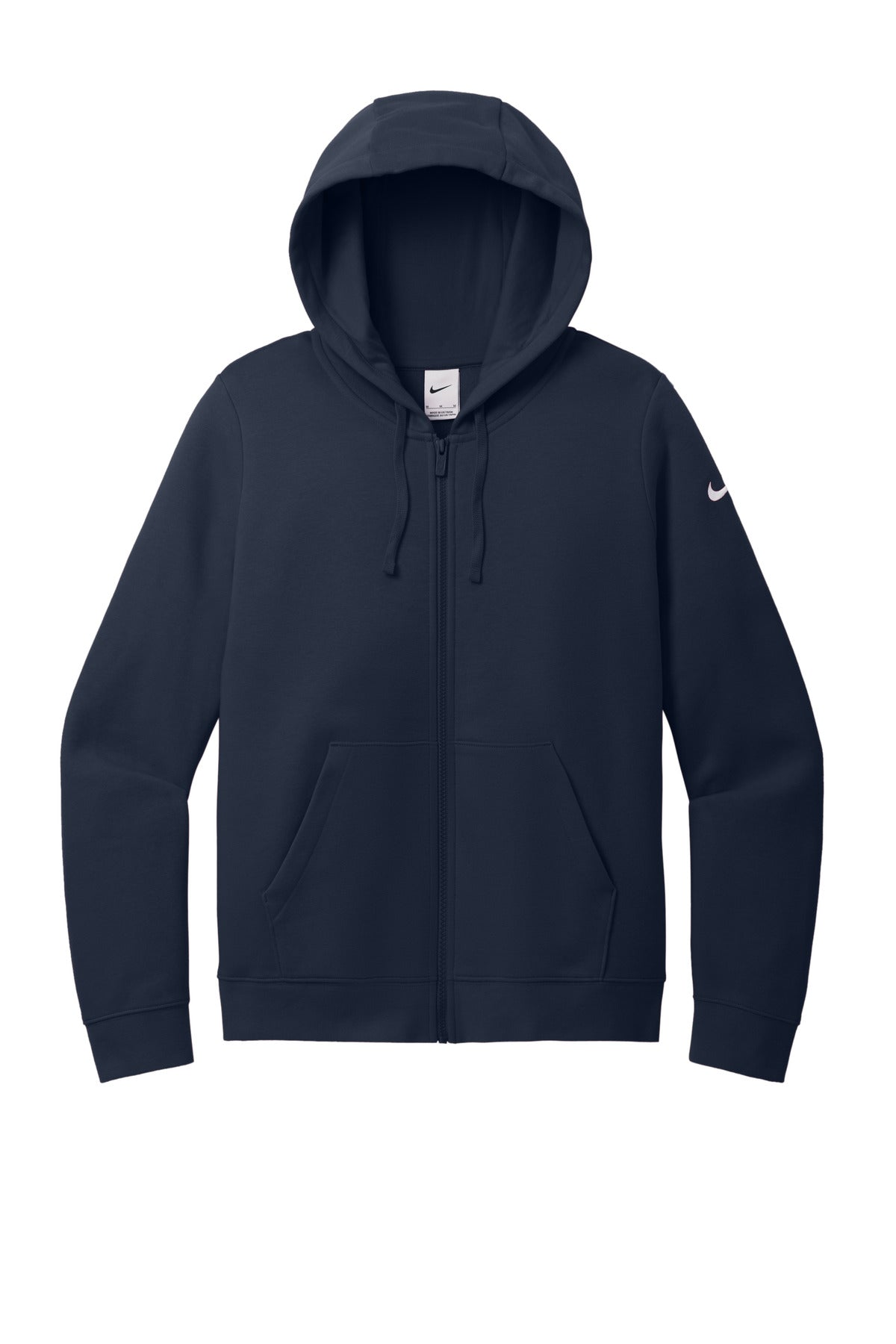 Front View of MdntNavy Nike Women's Club Fleece Sleeve Swoosh Full-Zip Hoodie NKFD9890
