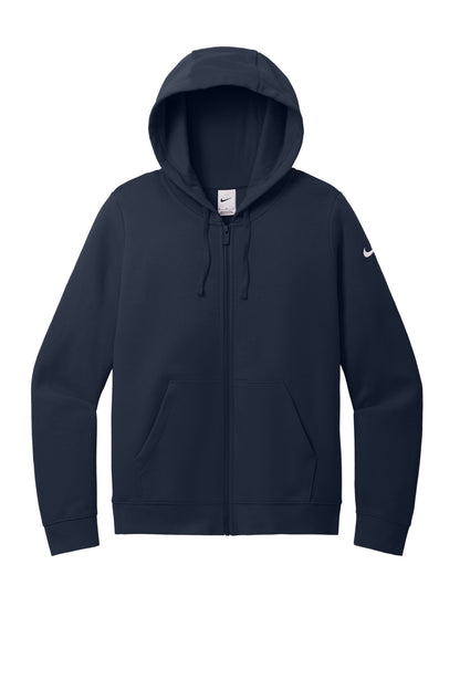 Front View of MdntNavy Nike Women's Club Fleece Sleeve Swoosh Full-Zip Hoodie NKFD9890
