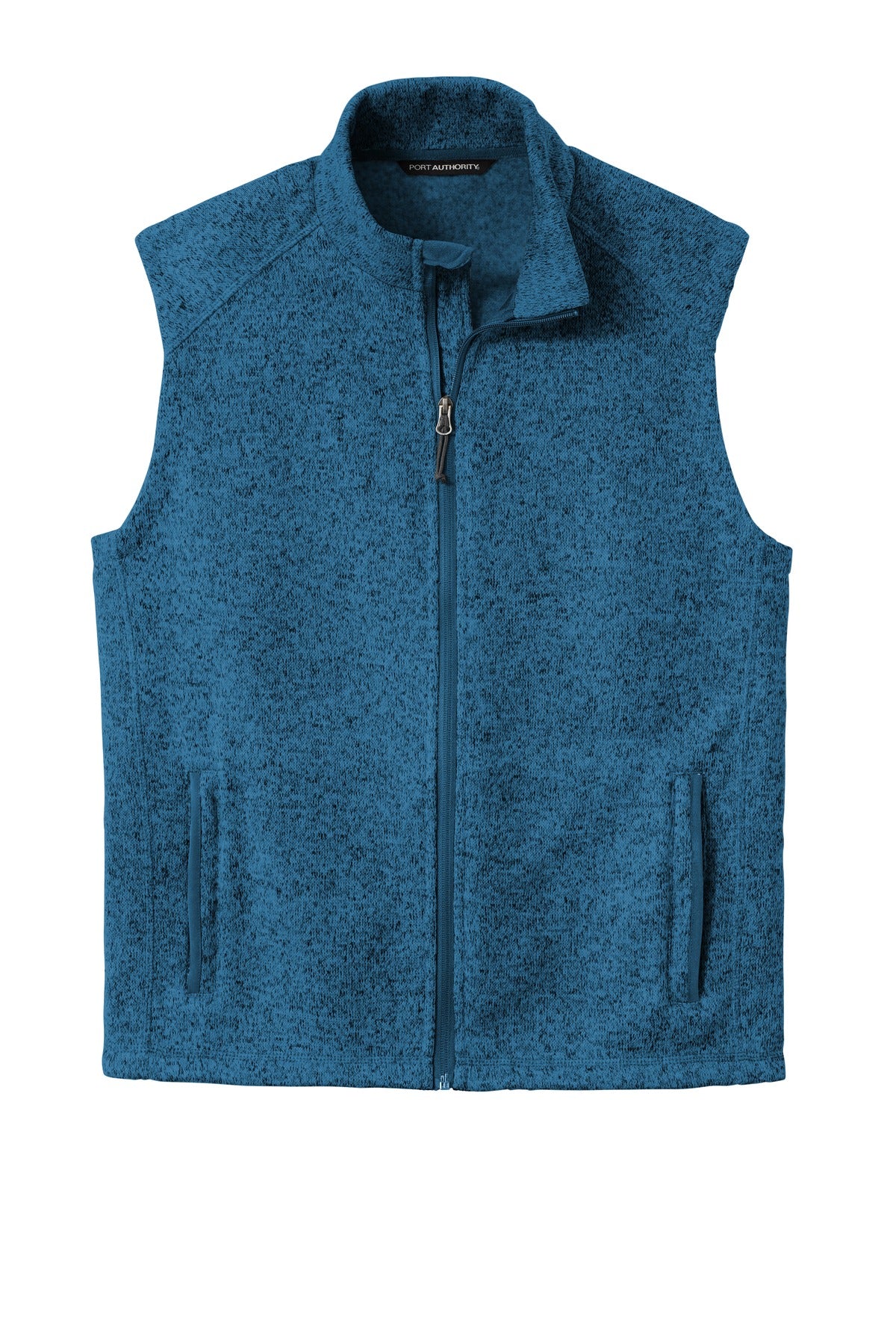 Front View of Med Blue Hthr Port Authority Sweater Fleece Vest F236