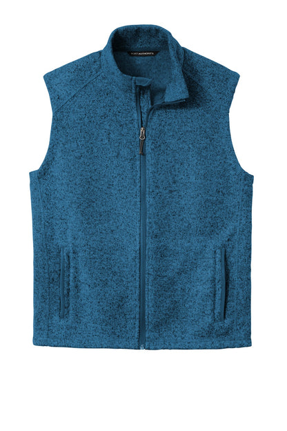 Front View of Med Blue Hthr Port Authority Sweater Fleece Vest F236