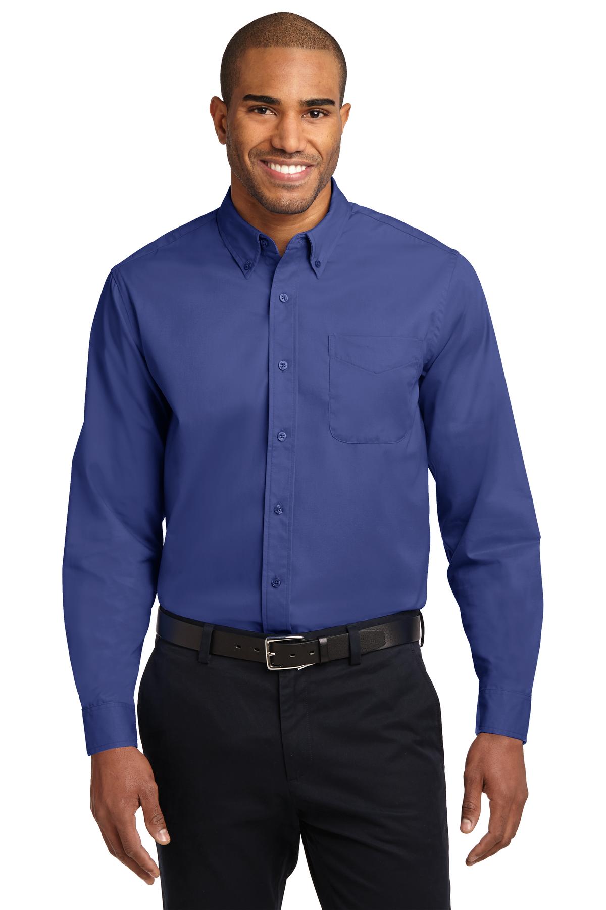 Front View of Med. Blue Port Authority Extended Size Long Sleeve Easy Care Shirt S608ES