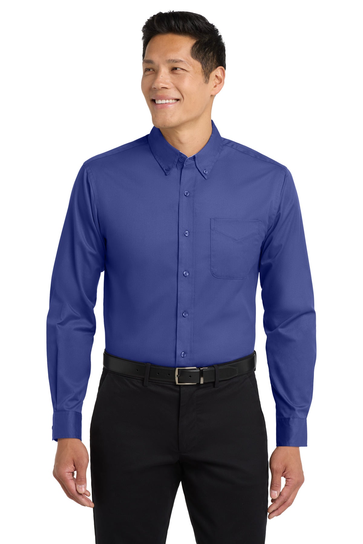 Front View of Med. Blue Port Authority Extended Size Long Sleeve Easy Care Shirt S608ES