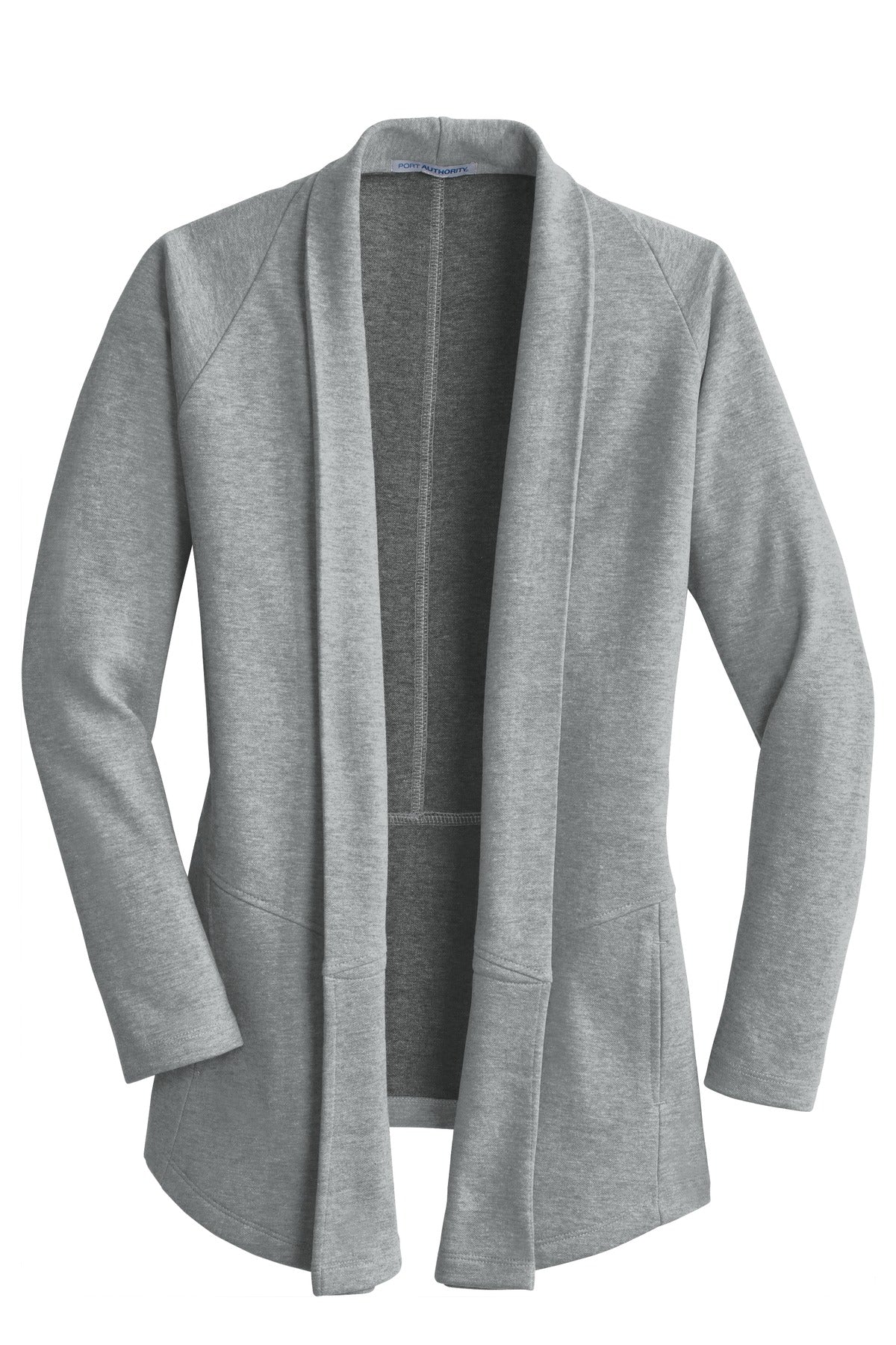 Front View of Med He Gy/Char Port Authority Women's Interlock Cardigan. L807