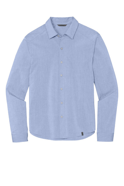 Front View of Metal Blue Hth OGIO Commuter Woven Shirt. OG1002