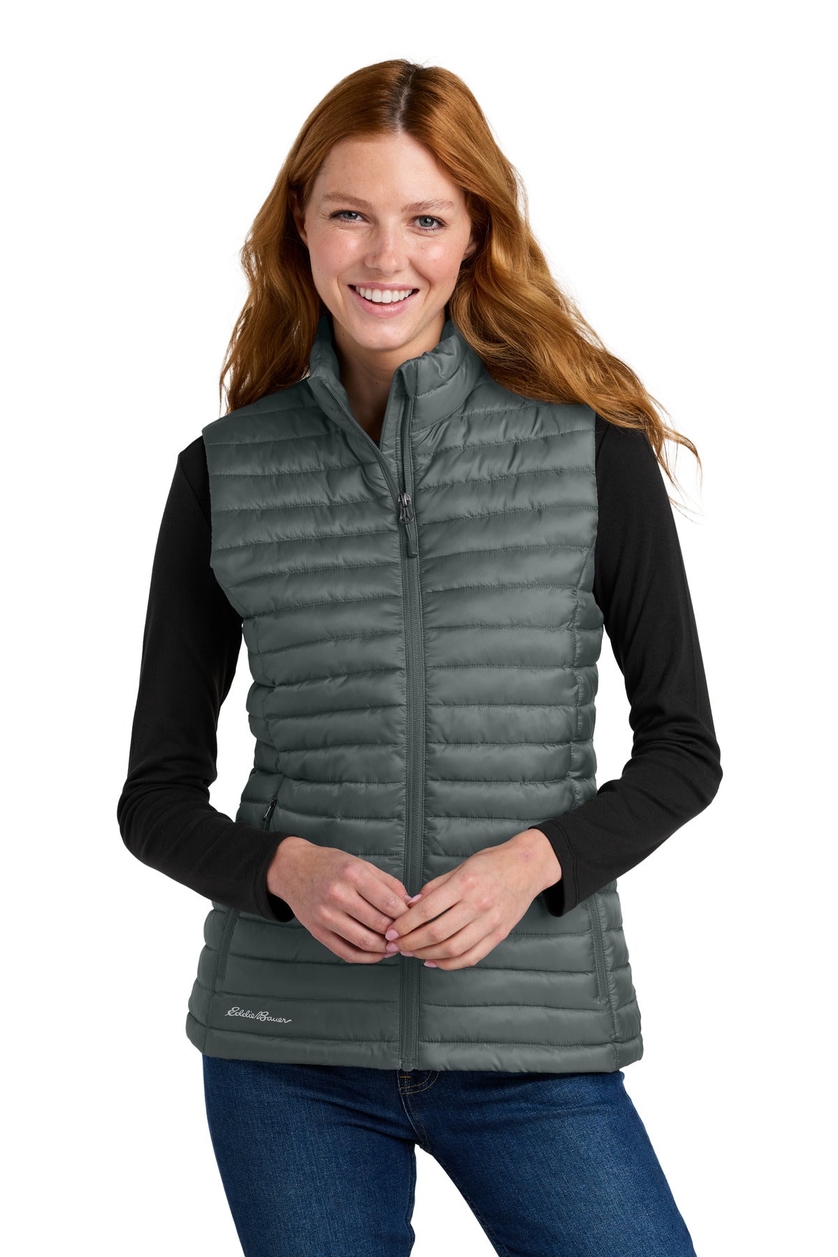 Front View of MetalGrey Eddie Bauer Women's Packable Quilted Vest EB517